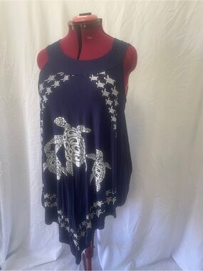 India Boutique Navy Tank Top with White Turtle Print